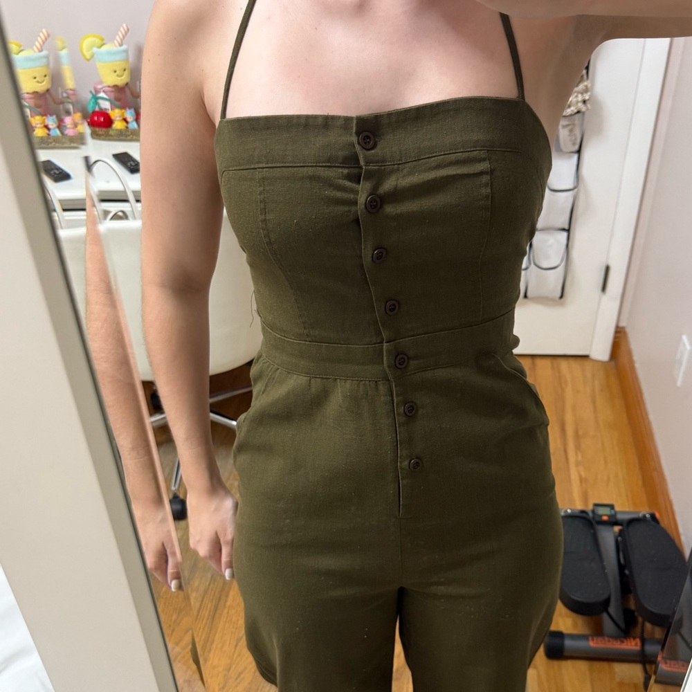 Lulu's Dark Olive Jumpsuit with Open Back - Picture 4 of 5